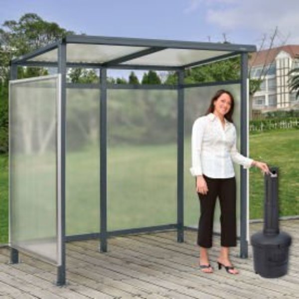 Global Equipment Bus Smoking Shelter Flat Roof Open Front W/Blk 5 Gal.Ashtray 6'5"x3'8"x7' 493404BKP